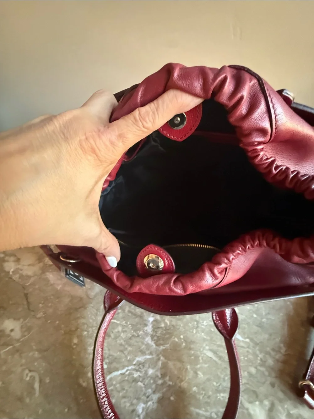 Burberry Burgundy Leather Satchel with Gold Hardware